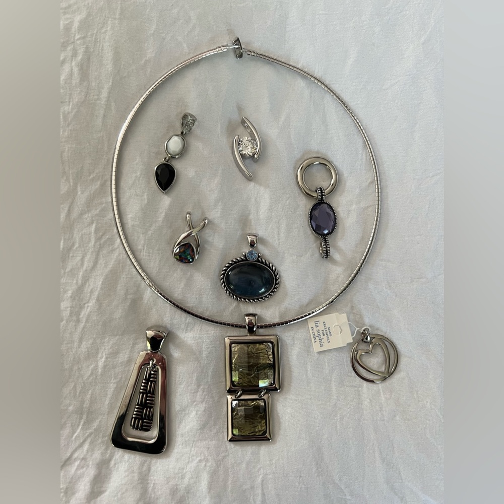 Lia Sophia silver tone interchangeable slide necklace 9 piece bundle.
